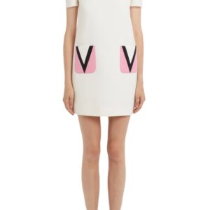 V Logo Pocket Wool & Silk Dress